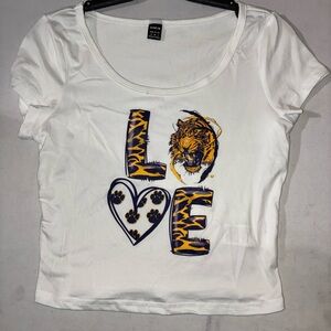 White Tee with Tiger and Love Graphic